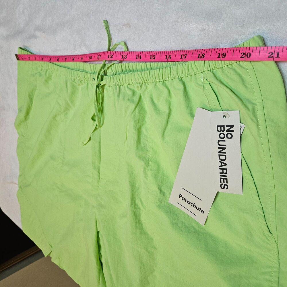 NWT Lime Green Parachute Pants High Waist Elastic Drawstring Legs w/ Pockets - Picture 6 of 9
